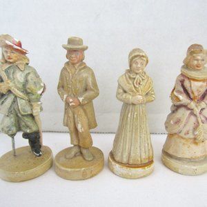 Antique Chalk Figurines Lot, (4) Original Victorian Collectibles Very Old & Rare